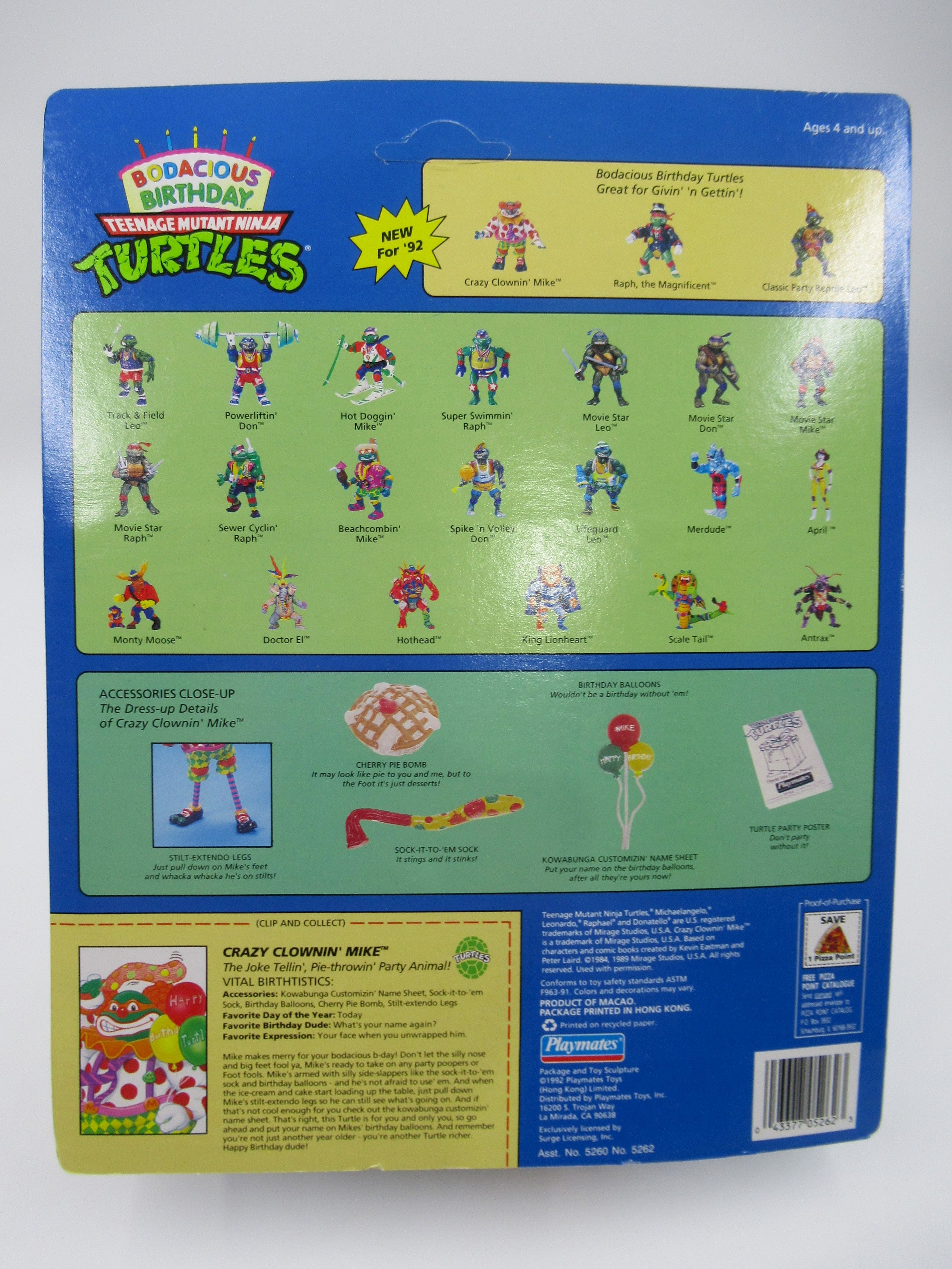 Teenage Mutant Ninja Turtles Crazy Clowin' Mike Bodacious Birthday 4.5" Figure TMNTs - Playmates (1992)